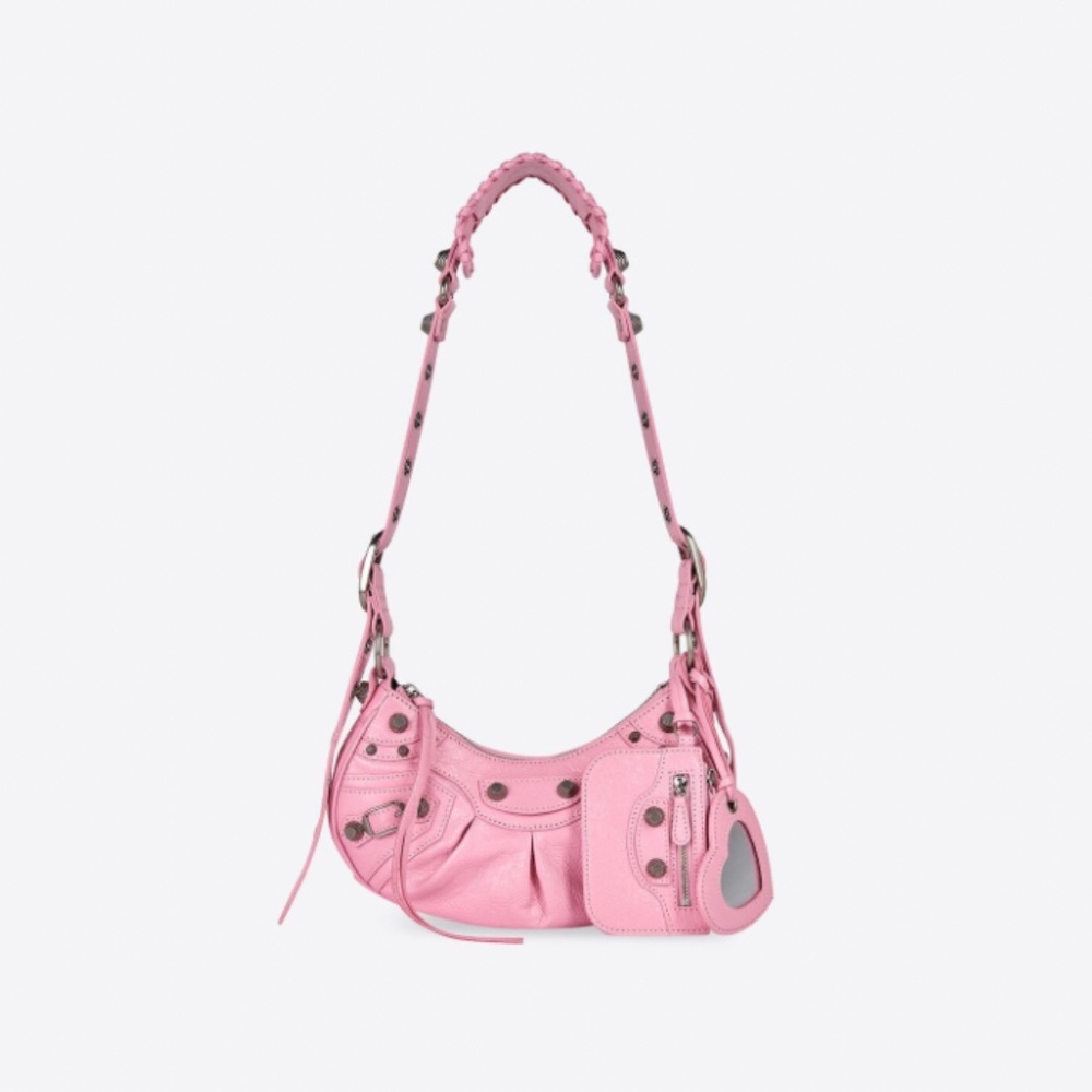 Pink Balenciaga Le Cagole Leather Lambskin Shoulder Bag Purse XS